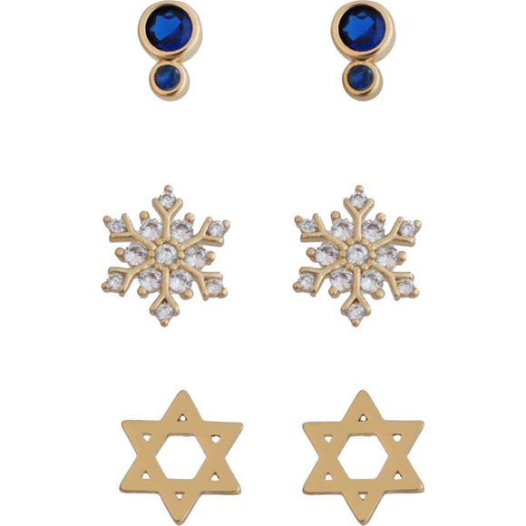 Panacea Cache Jewelry - Panacea‎ Set of 3 Chanukah/Hanukkah Holiday Stud Earrings - Gold/Blue - NWT